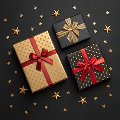 Obraz premium Minimal black gift background with deep dark tones and wide empty space for luxury branding and typography