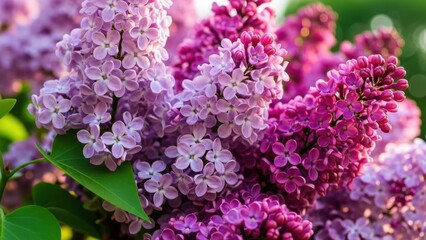 Vibrant Lilac in Bloom: Close-up of lush clusters of lilac flowers, showcasing their intricate details and a symphony of colors that evoke a sense of spring