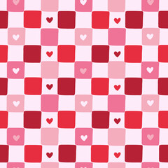 Cute Valentines Checkerboard Seamless Pattern With Hearts