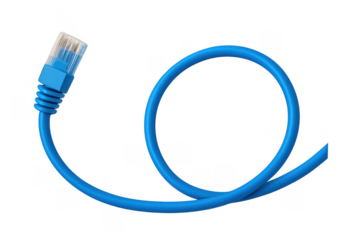 Blue ethernet cable connecting global network on transparent background