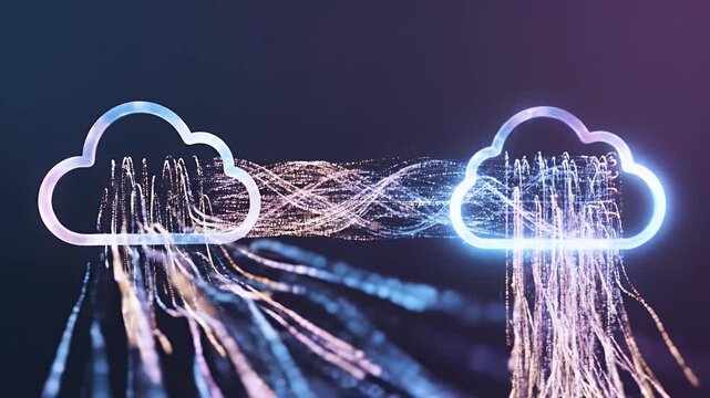 Abstract digital connection between cloud servers representing data transfer and seamless network infrastructure for business technology and modern communication solutions