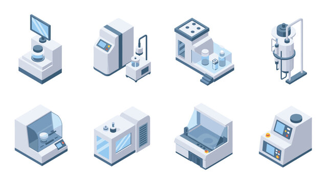 Advanced laboratory equipment set with modern isometric design for scientific research