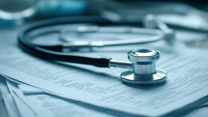 Stethoscope on medical chart with blurred background - Powered by Adobe