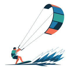 Modern Kitesurfing Vector Illustration.