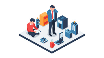 Business concept of stress and problem-solving in an office isometric design