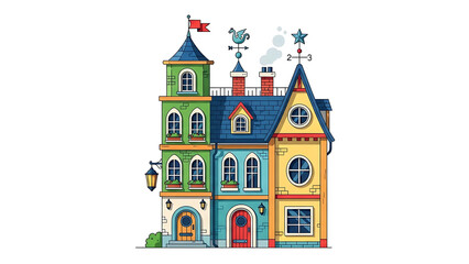 Fototapeta premium Colorful Whimsical Fairytale House Illustration with Magical Details and Storybook Architecture