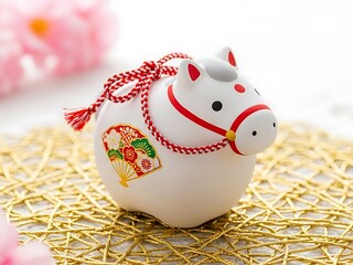 White horse ornament with red trim and decorations