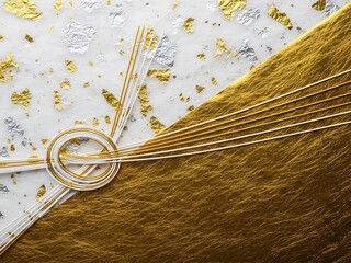 Close up of gold necklace on white and gold fabric background