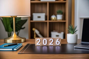 Home office desk showing year 2026 planning