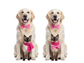 Valentine's day friends golden retrievers and kittens isolated on transparent background