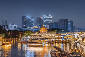 Night view of the skyline of the North Wharf of Shantang Street, Suzhou, Jiangsu Province, China © Govan