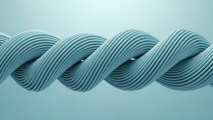 Abstract 3d rendering of a smooth, continuous, intertwined, light blue, wavy, textured cable or rope structure symbolizing digital connectivity and flow.