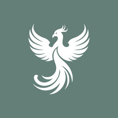 Obraz premium White Phoenix Bird Logo on Dark Background Vector