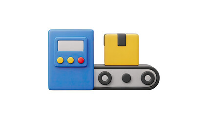 Conveyor belt with package and control panel