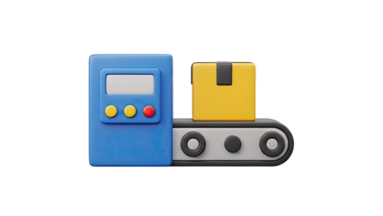 Conveyor belt with package and control panel