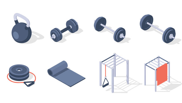 Isometric gym equipment set with weights and fitness accessories