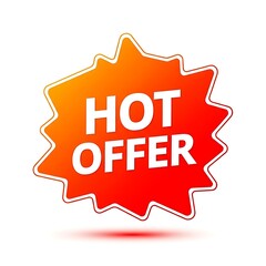 Striking orange and red gradient starburst badge prominently displaying bold white text announcing a very hot special deal for customers.