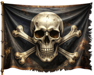 Grunge Jolly Roger Pirate Flag with Skull Symbol Transparent Background
