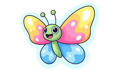 Vibrant cartoon butterfly with colorful wings and happy expression