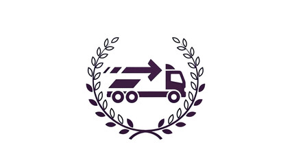 Truck with an arrow inside a laurel wreath, suggesting delivery and achievement