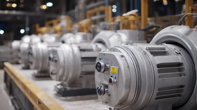 Medium shot of an adaptive variablefrequency drive automatically adjusting motor speeds in a smelting process to respond to changing load conditions and improve energy use.