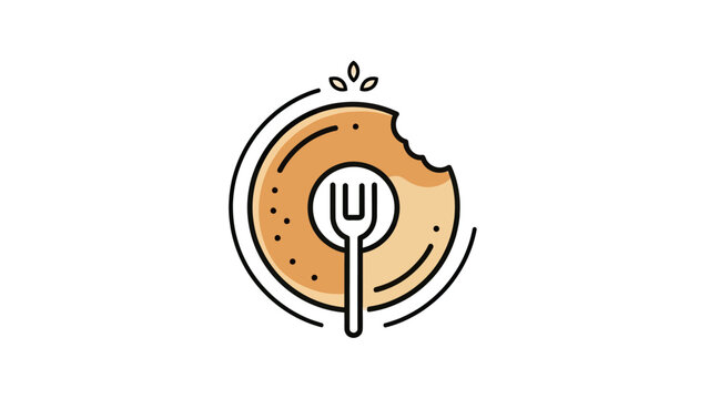 Simple bagel logo with fork inside and leaves on top, partially eaten