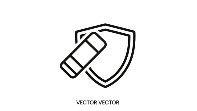 A shield icon intersected by a eraser, rendered in black and white on a clean white background