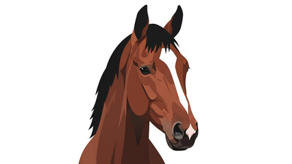 Obraz premium A digitally created horse head, featuring shades of brown and black. A white stripe runs down the face, and details are on a white background
