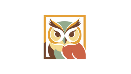 Fototapeta premium A colorful, geometric illustration of an owl in a square frame on a white background