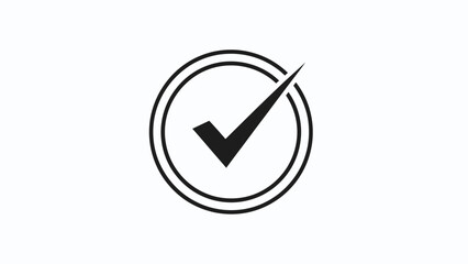 A minimalist black tick mark within a double outlined circle on a white background © gudangPIXEL