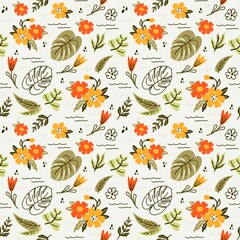 Tropical flowers, leaves. seamless summer pattern. modern abstract art, graphics, artistic leaves of the monster. for print, design, paper, business ideas. cute illustration.