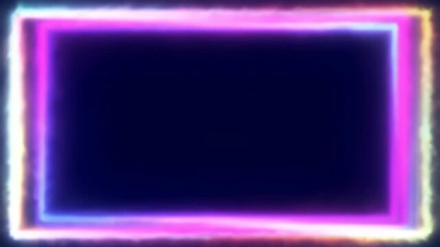 A dark rectangle with a vibrant, glowing neon border that shimmers in hues of pink, blue, and purple