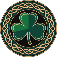 Green shamrock with celtic knot border vector clover