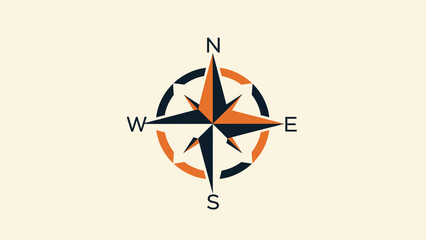 Vector illustration of a compass rose with black and orange elements on a cream background © gudangPIXEL