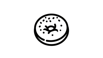 A minimalist black line drawing of a bagel with dark dots on white background