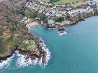 Aerial capture of the coastline at Fowey in Cornwall