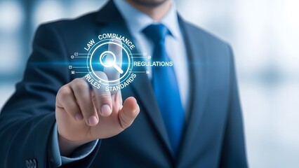 Businessman interacting with futuristic digital interface for secure authentication