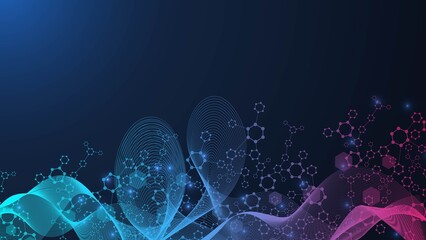 Health care abstract background with hexagons, lines and dots. Medical innovation banner template concept. Biology and pharmaceutical technology background. illustration.