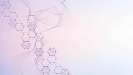 Modern science background with lines, dots and hexagons. Wave flow abstract background. Molecular structure for medical, technology, chemistry, science, illustration
