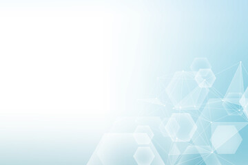 Health care abstract background with hexagons, lines and dots. Medical innovation banner template concept. Biology and pharmaceutical technology background, illustration.