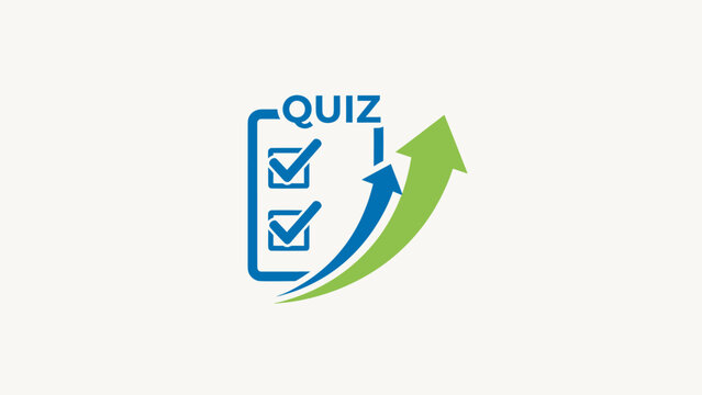 A quiz icon shows a checklist with checkmarks and an upward arrow, in a simplistic design