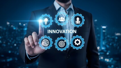 Businessman interacting with futuristic innovation interface