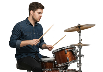 Man playing drums isolated on transparent background