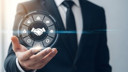 Businessman interacting with futuristic digital interface