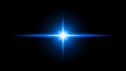 Intense Blue Starburst Lens Flare Burst with Radiant Horizontal Glow