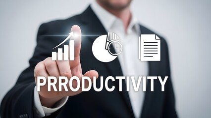 Businessman interacting with productivity icons