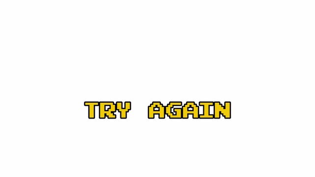 Try Again 8 Bit Pixel Text Animation Retro Video Game Message Loop on White Background 4k video animation seamless loop