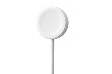 White wireless smartwatch charger cable on transparent background