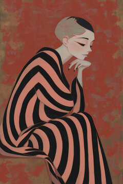 Stylized figurative painting in gouache with a soft, matte finish. A slender figure shown in three-quarter profile, rendered with elegant, near-natural proportions and subtle stylization rather than s