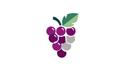 A stylized illustration of a bunch of grapes with a leaf on a white background